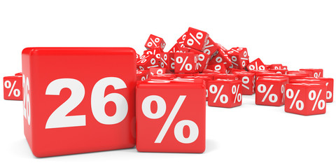 Red sale cubes. Twenty six percent discount.