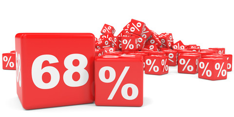 Red sale cubes. Sixty eight percent discount.