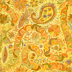 Vintage floral motif ethnic seamless background.