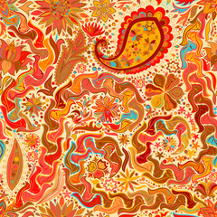 Vintage floral motif ethnic seamless background.