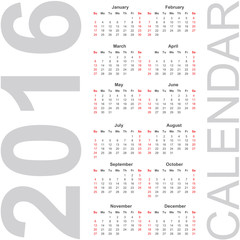 Simple Calendar for 2016, vector
