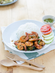 Thai food, shrimp with hot basil.