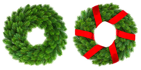 Christmas decoration evergreen wreath with red ribbon