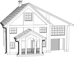 Wire-frame building on the white background. EPS 10. Illustration created of 3d.