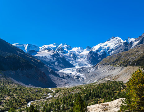 Bernina Massive And Morteratsch Glacier