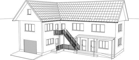 Home 3D model vector. The vector contours of the building.