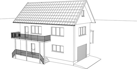 The house drawing in the vector. The contours of the house.