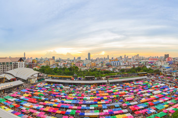 Panorama view of Multi-colored tents /Sales of second-hand marke