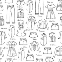 Pattern with jeans wear for women on white color