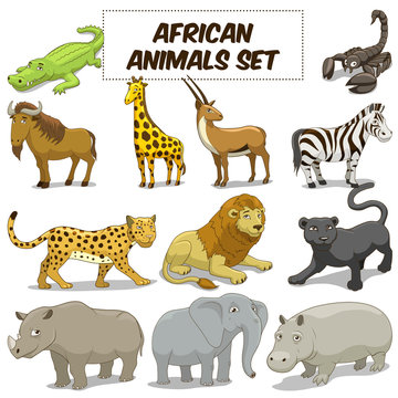 Cartoon african savannah animals set vector