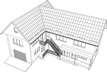 The house drawing in the vector. The contours of the house.