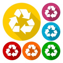 Recycling Symbol icons set with long shadow