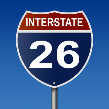 Sign for Interstate 26, part of the National Highway System, which travels between Tennessee and South Carolina