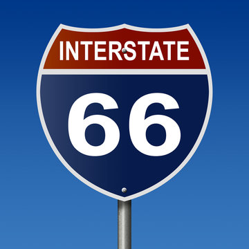 Sign for Interstate 66, part of the National Highway System, which travels between Virginia and the District of Columbia