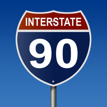 Sign for Interstate 90, part of the National Highway System, which travels between Washington and Massachusetts