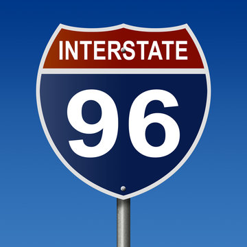 Sign for Interstate 96, part of the National Highway System, which travels within Michigan