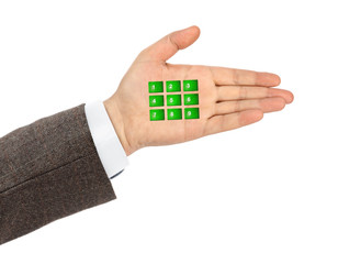 Hand with virtual phone buttons