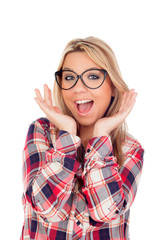 Surprised Blonde Girl with glasses