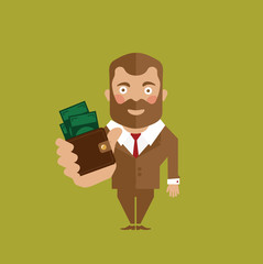 Business man with wallet full of money