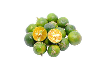 Calamondin or calamansi lime on a white background.