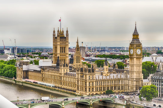 Aerial View of the Palace of Westminster, Houses of Parliament,