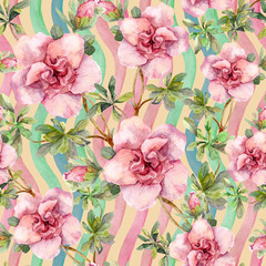 Pink flowers. Seamless floral repeated pattern. Watercolor 