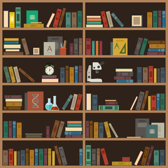 Home library flat illustration.