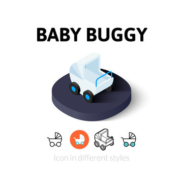 Baby buggy icon in different style