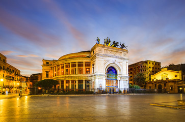 Palermo City in Sicily, Italy. Politeama Theater