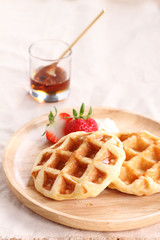 homemade belgian waffles with strawberry.