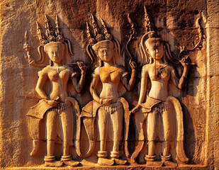 Apsara carving, Angkor wat, Cambodia - obrazy, fototapety, plakaty