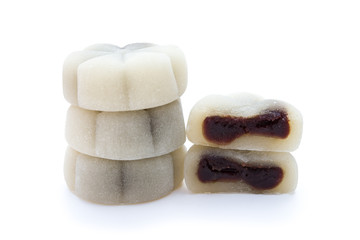 new style Chinese mooncakes with one cut out to celebrate the Middle Autumn Day