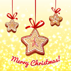 Christmas bright honey-cakes with red ribbons