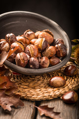 Roasted chestnuts and leaves