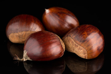 Obraz premium Chestnuts on a black reflective background