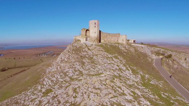 The ruins of medieval fortress Yeni-Sale (aerial view) in Dobrogea, Romania