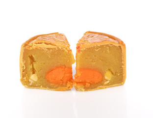 Mooncake with one cut up to show egg yolk for the chinese Mid-Au