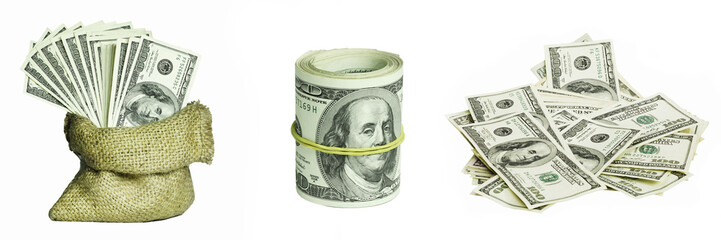 Collage from dollar money on white backgrounds