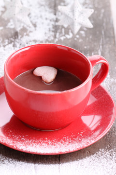 red cup of hot chocolate.