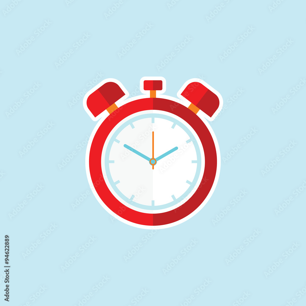 Poster flat vector icon of alarm clock.