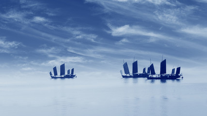 Fototapeta premium Chinese fishing boats sailing