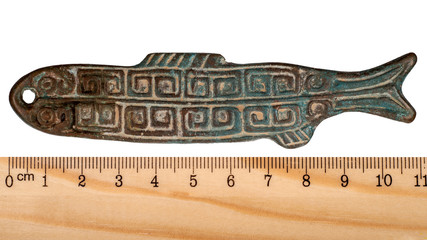 Ancient bronze coins in the form of fish Zhou Dynasty. China. Isolated on white © sytilin