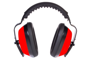 Protective headphones on white background