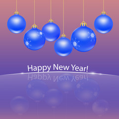 Blue Christmas balls,reflection, vector