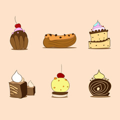 Cupcake Sweet Dessert Collection Set Vector