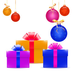 Christmas balls and gifts on a white background isolated, vector