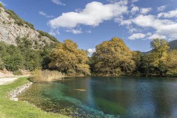 Fototapeta na wymiar Louros river springs in Ioannina Greece - autumn