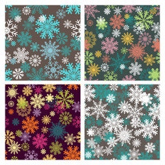 Set of snowflakes seamless backgrounds. For Christmas wallpaper, winter pattern fills, textile and web page background.Vector illustration.