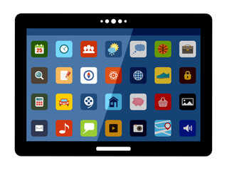 Tablet with colorful application icons