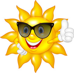 Cartoon sun giving thumbs up isolated on white background